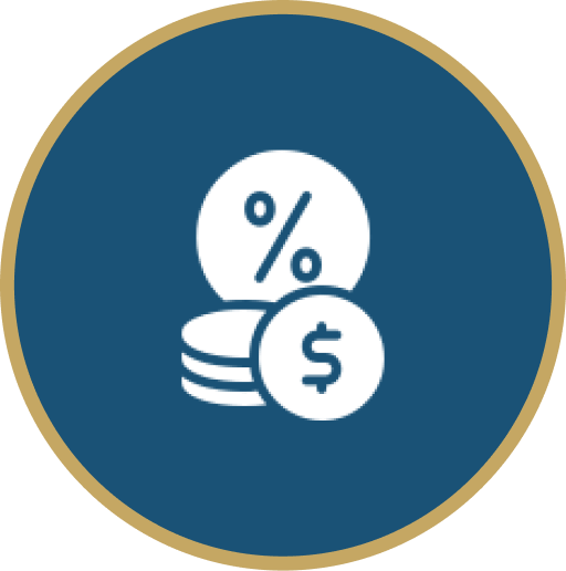 Percentage and dollar symbol with coins.